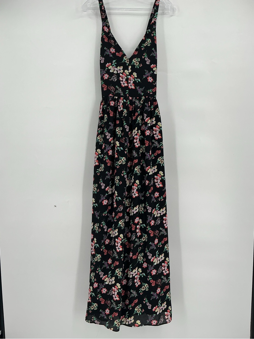 GAP Black Floral V-Neck Maxi Dress with Pink & Cream Flowers